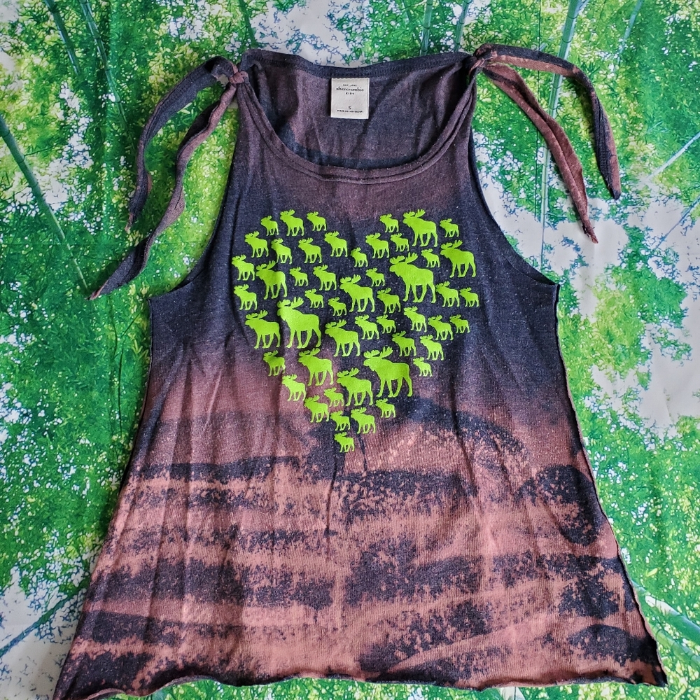 Tie Dye Spaghetti Strap | Green Blue Moose Nature | Youth Small - Picture 9 of 14